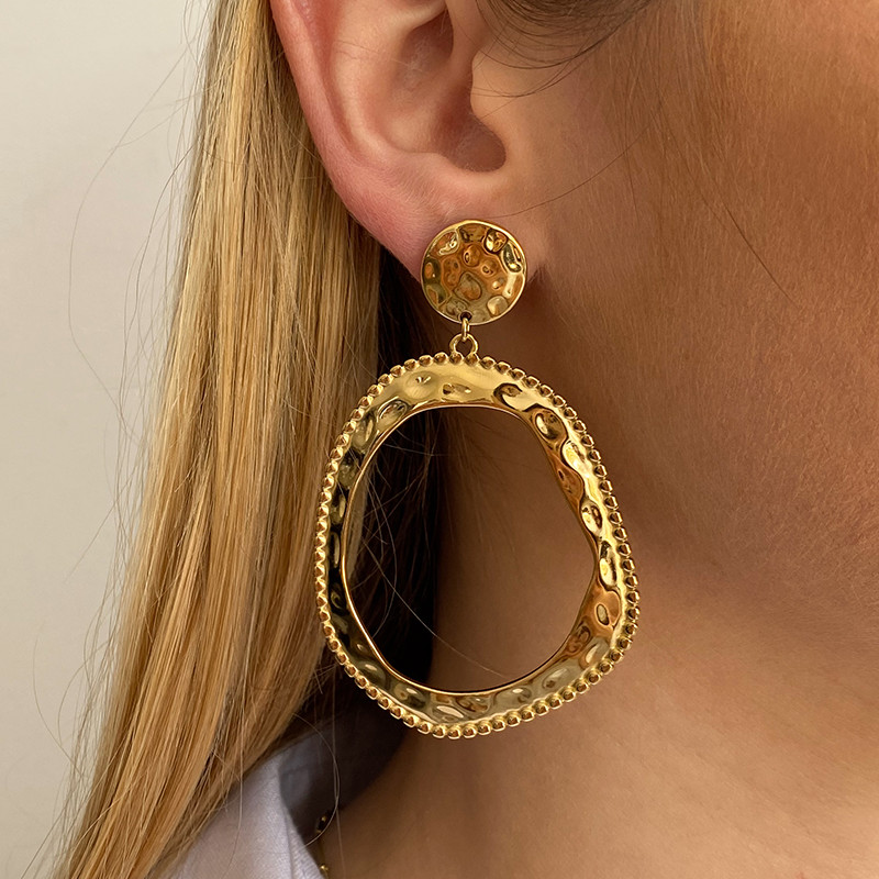 Boucles d’oreilles acier pendantes ronds