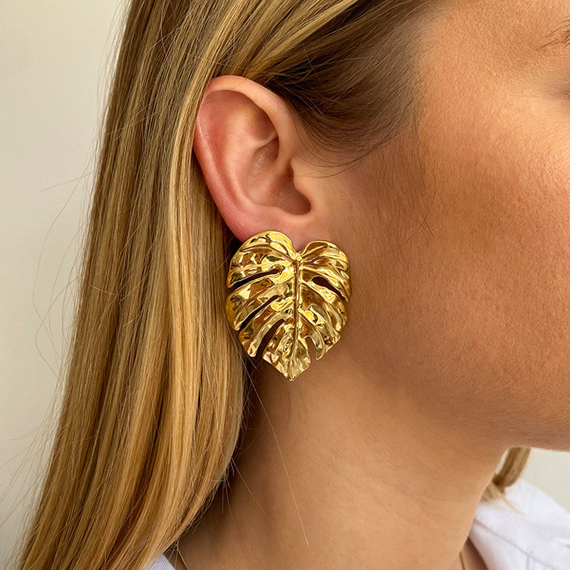 Boucles d’oreilles acier feuille