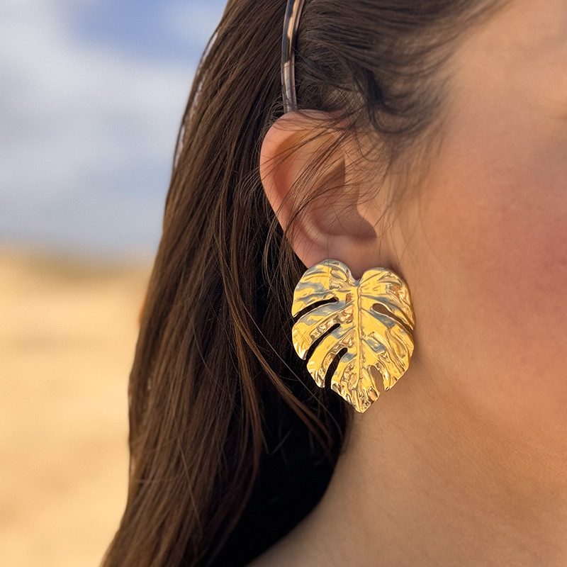 Boucles d’oreilles acier feuille