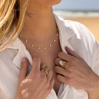 Collier acier doré perles d'eau douce