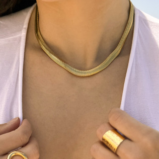 Collier acier doré grosse maille serpent