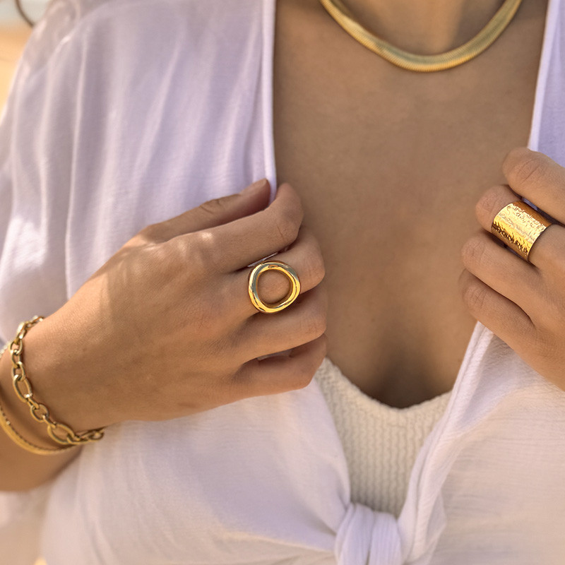 Bague ajustable acier doré Cercle épais