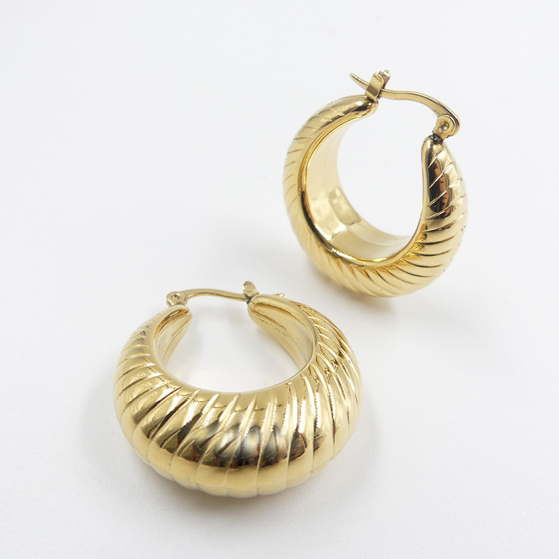 Créoles acier doré épaisses texturées