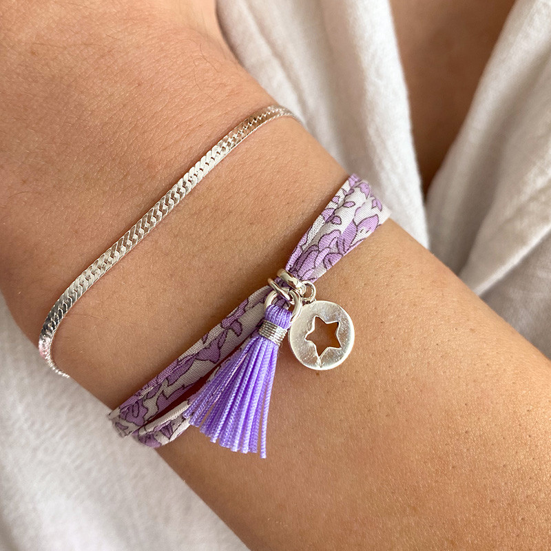 Bracelet Cordon Liberty Argent étoile et pompon