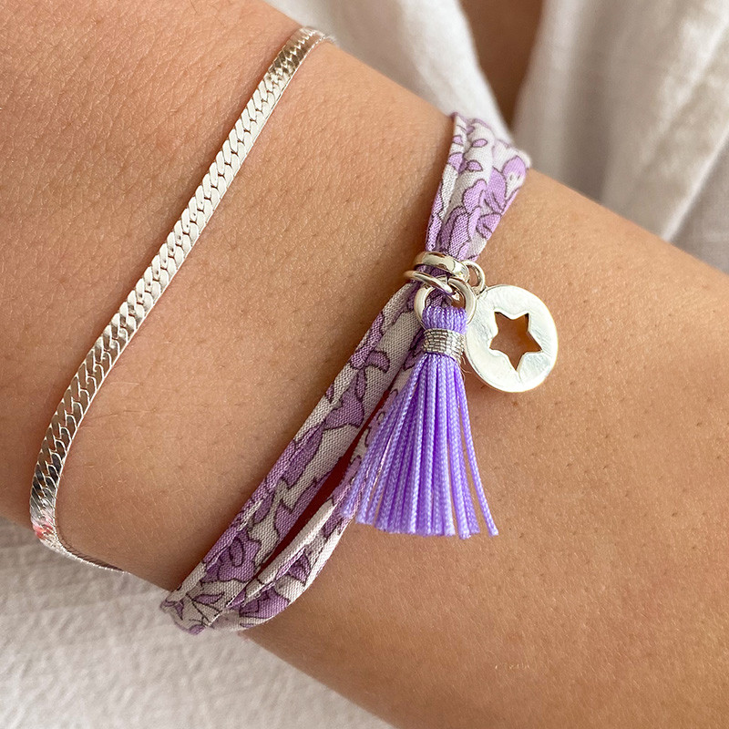 Bracelet Cordon Liberty Argent étoile et pompon