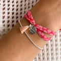 Bracelet Cordon Liberty Argent médaille et pompon rose