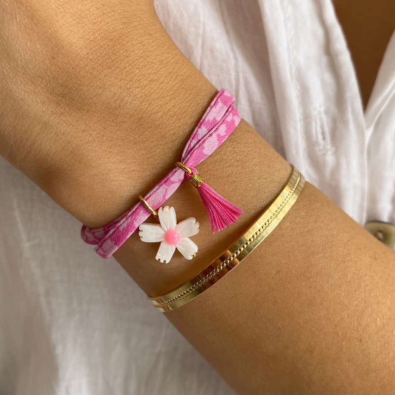 Bracelet Cordon Liberty Doré fleur et pompon