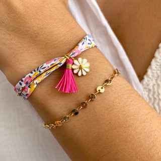 Bracelet Cordon Liberty Doré fleur et pompon