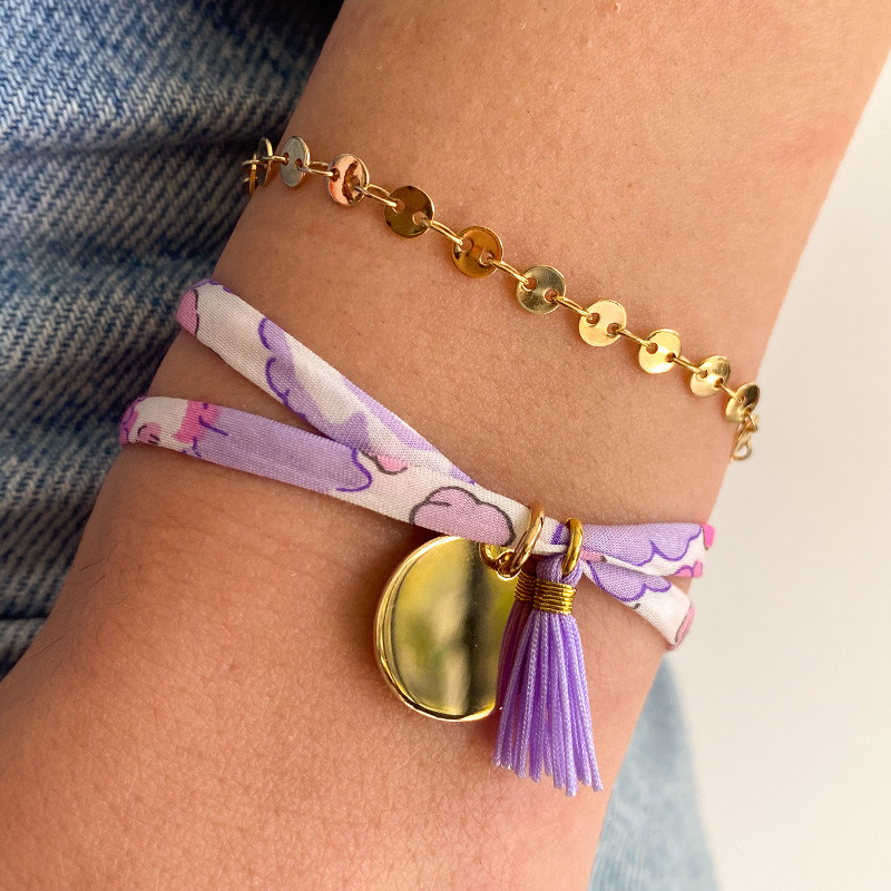 Bracelet Cordon Liberty doré médaille et pompon