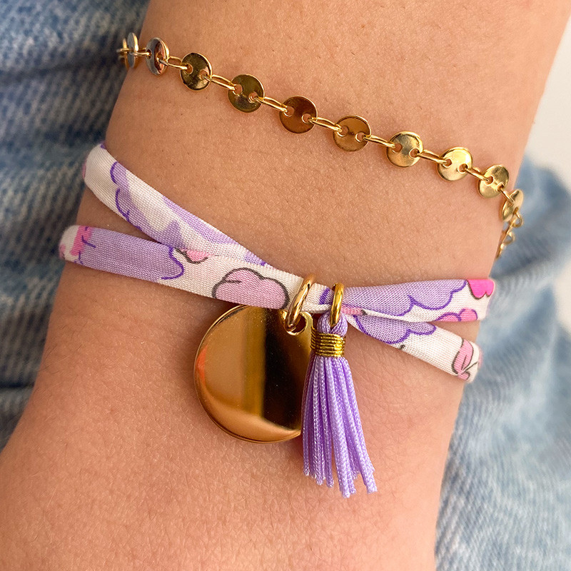 Bracelet Cordon Liberty doré médaille et pompon