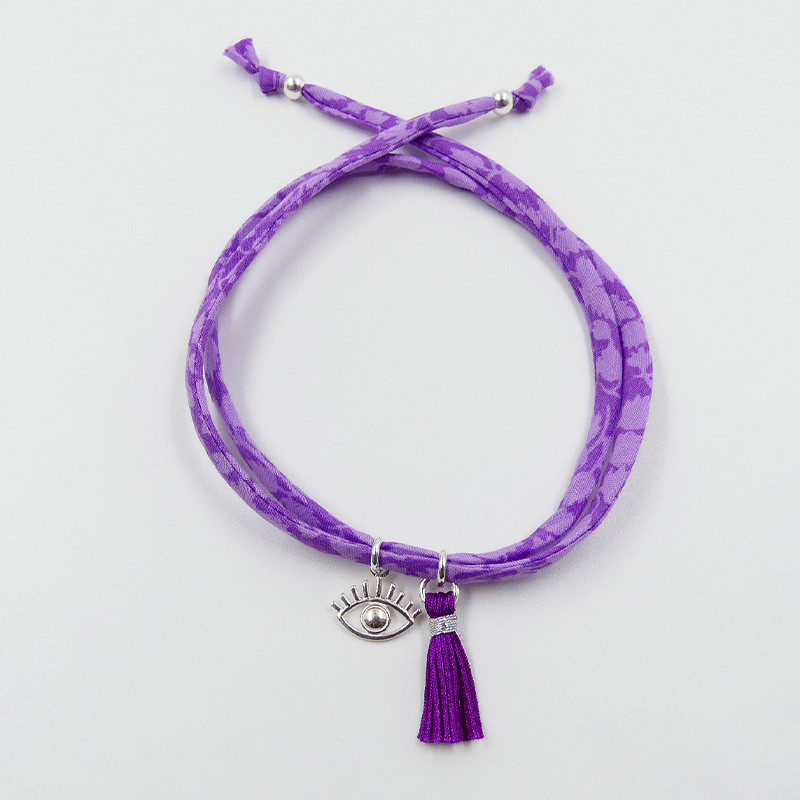 Bracelet Cordon Liberty Argent oeil et pompon