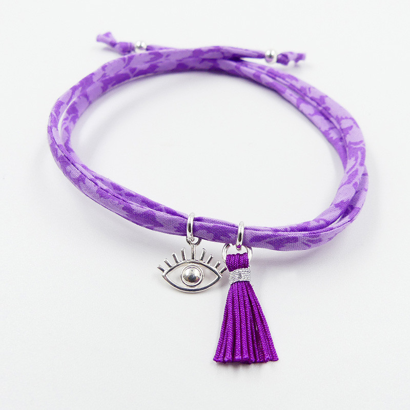 Bracelet Cordon Liberty Argent oeil et pompon