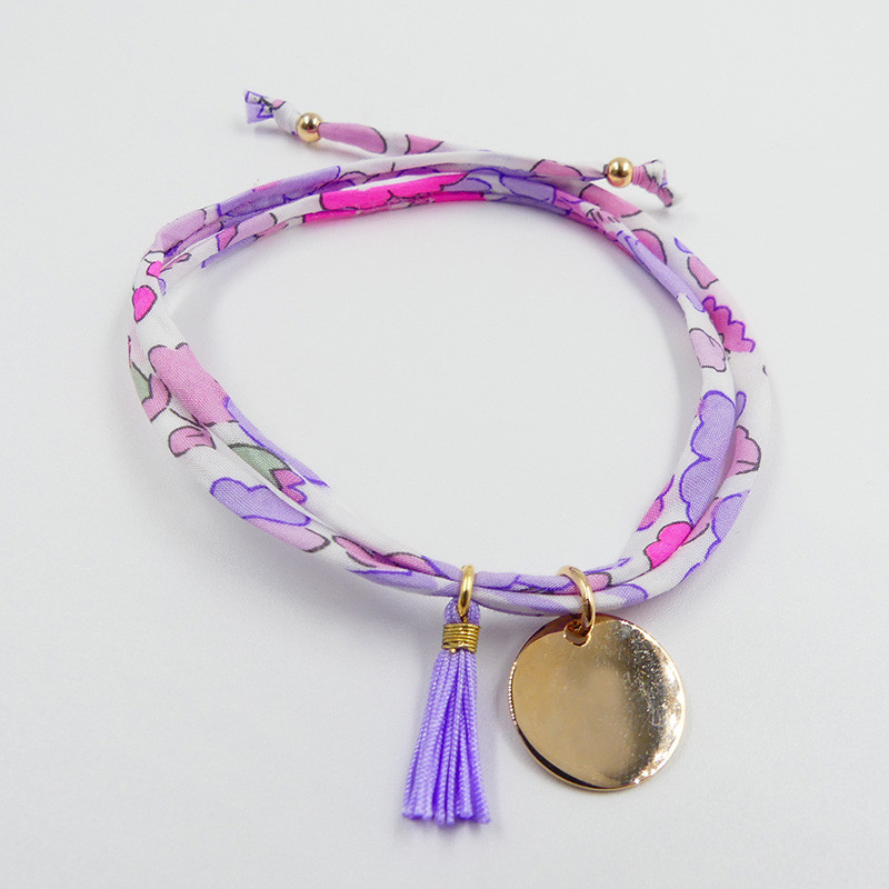 Bracelet Cordon Liberty doré médaille et pompon
