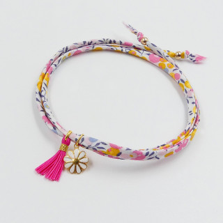 Bracelet Cordon Liberty Doré fleur et pompon