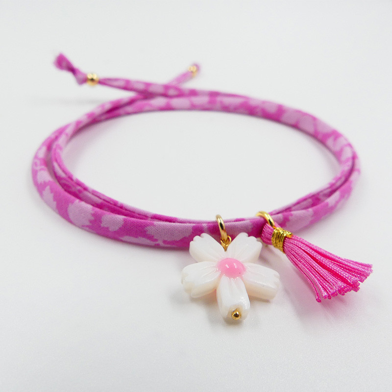 Bracelet Cordon Liberty Doré fleur et pompon