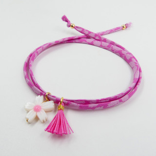 Bracelet Cordon Liberty Doré fleur et pompon