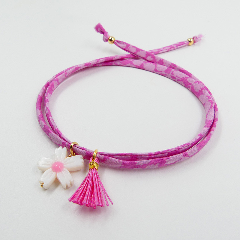 Bracelet Cordon Liberty Doré fleur et pompon