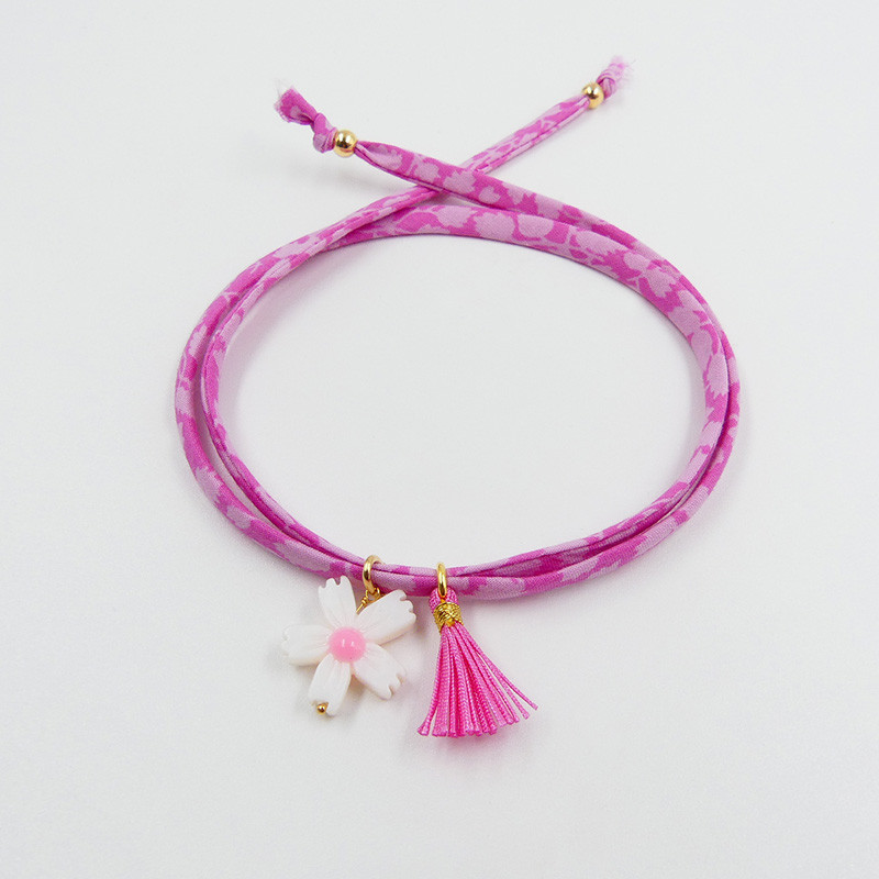 Bracelet Cordon Liberty Doré fleur et pompon