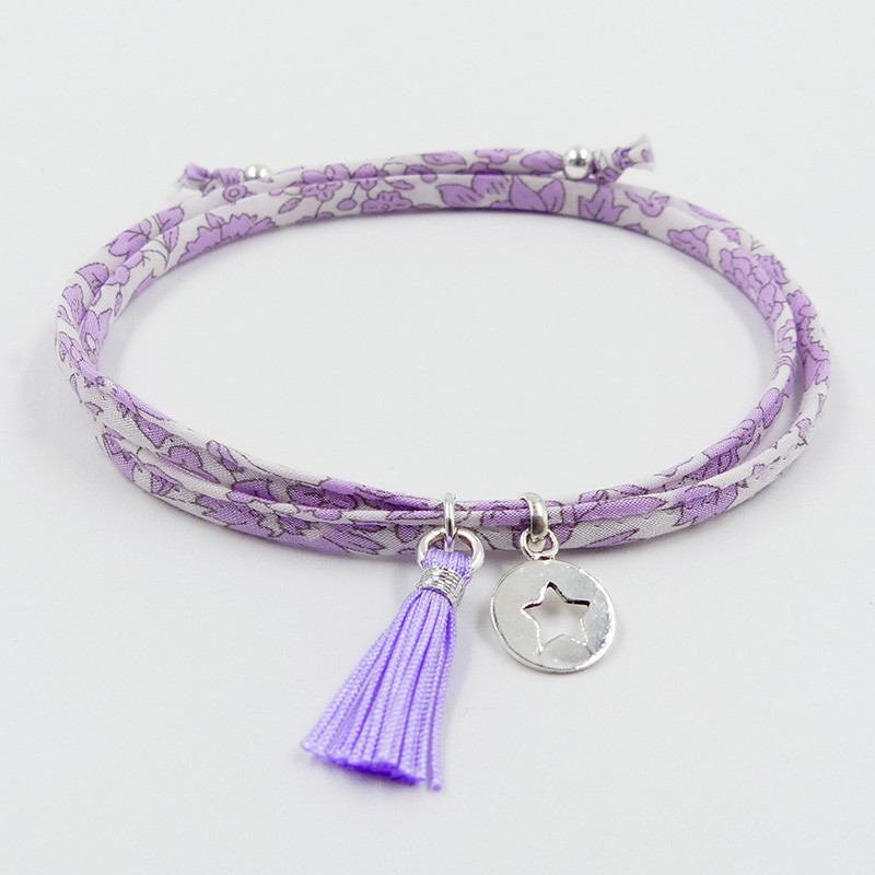 Bracelet Cordon Liberty Argent étoile et pompon