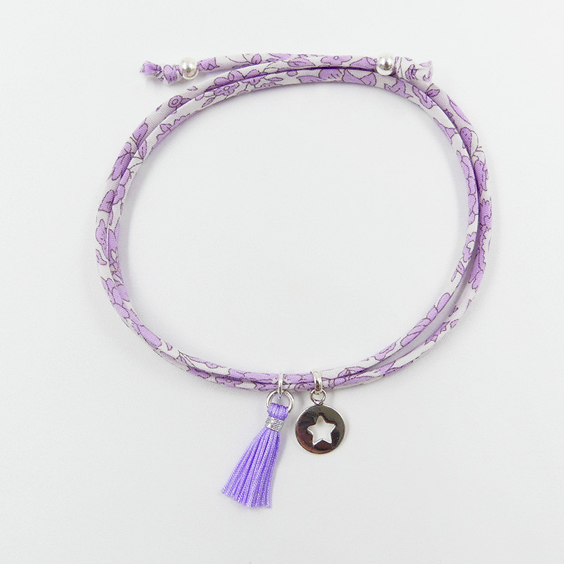 Bracelet Cordon Liberty Argent étoile et pompon