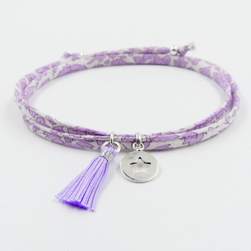 Bracelet Cordon Liberty Argent étoile et pompon