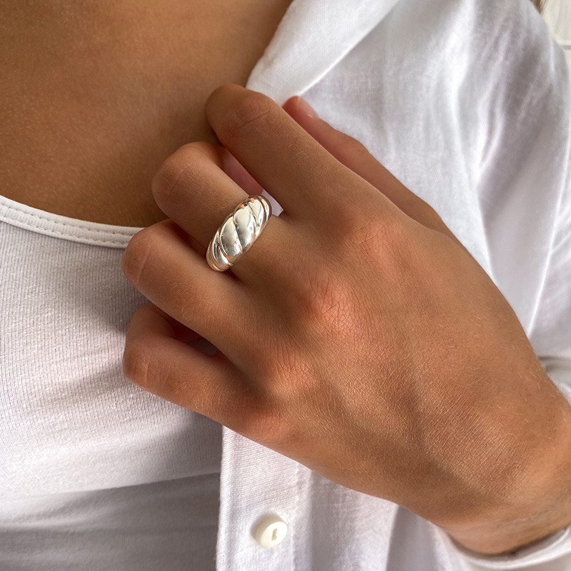 Bague Argent bombée et torsadée