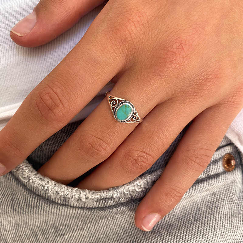 Bague Argent Baroque ajourée Turquoise