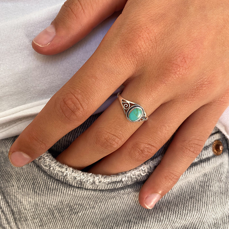 Bague Argent Baroque ajouree Turquoise La Petite Tribu