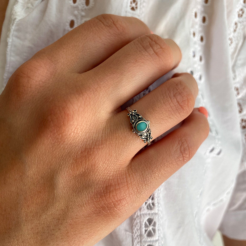 Bague Argent fine Baroque turquoise