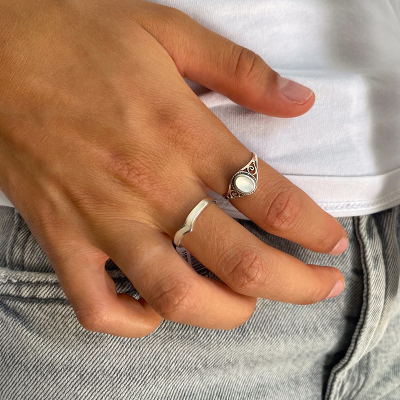 Bague Argent Baroque ajourée nacre