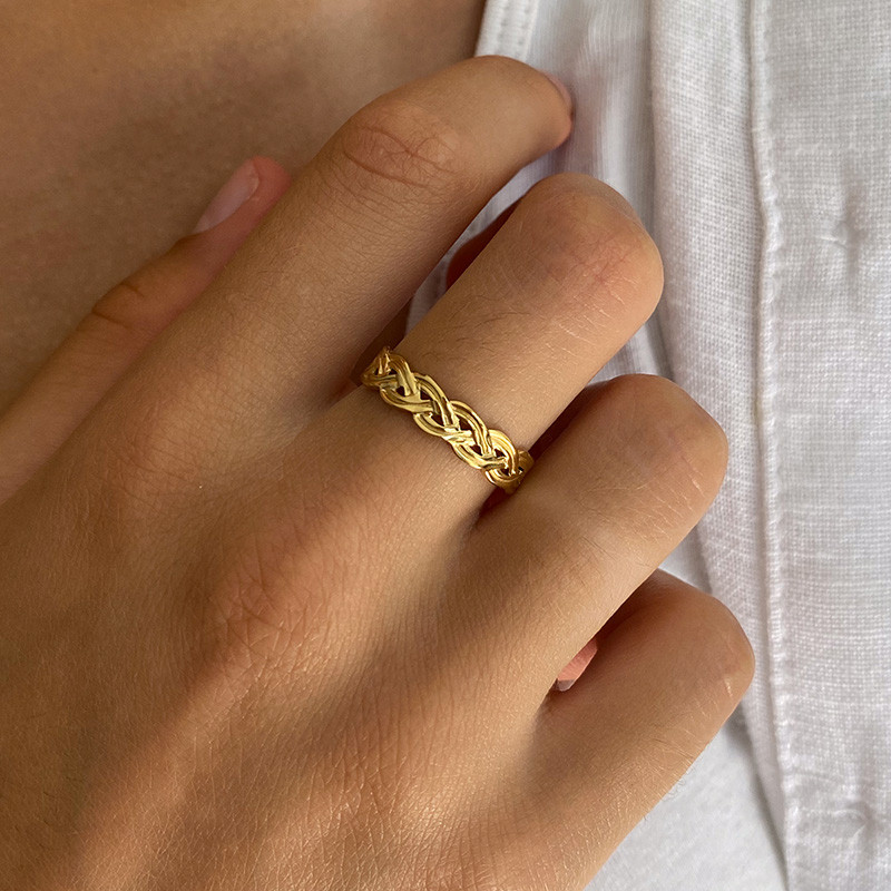 Bague ajustable acier doré anneau tressé