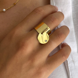Bague ajustable acier doré pastille strass
