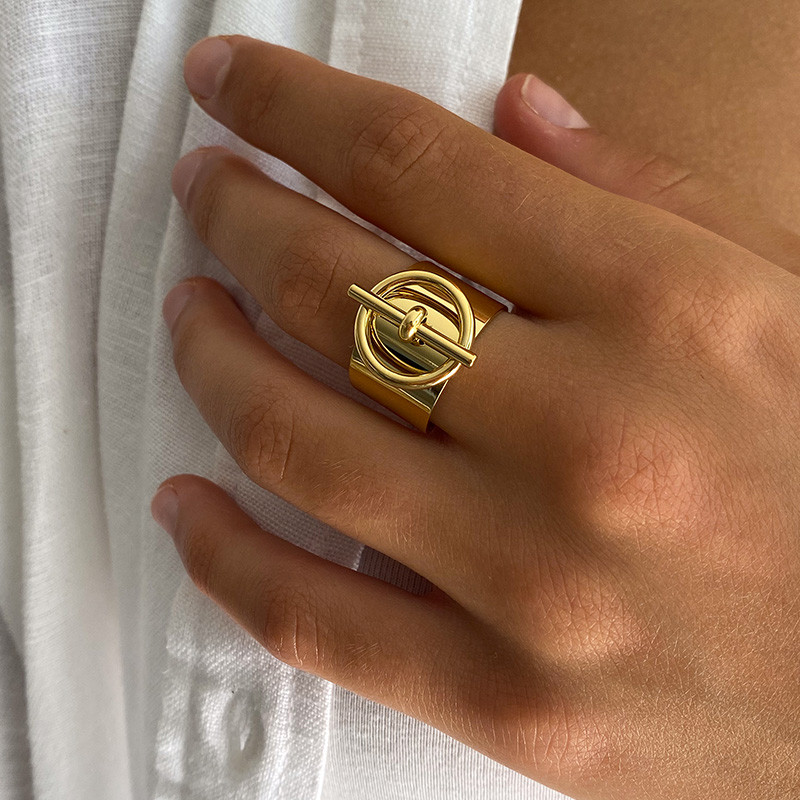 Bague ajustable acier doré Fermoir épais