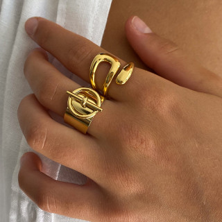 Bague ajustable acier doré Fermoir épais