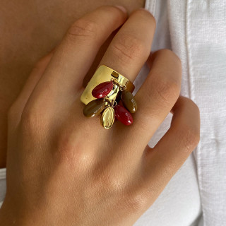 Bague ajustable acier doré grains de café