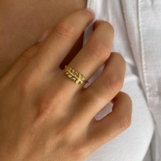Bague acier doré feuille ajustable