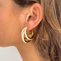 Boucles d'oreilles Acier doré triples anneaux blanc