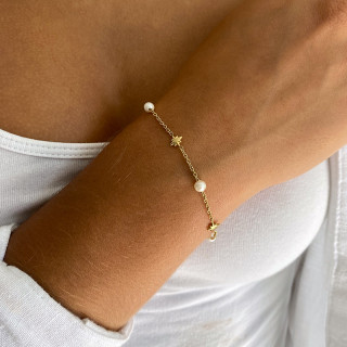 Bracelet acier doré perles de culture et étoiles