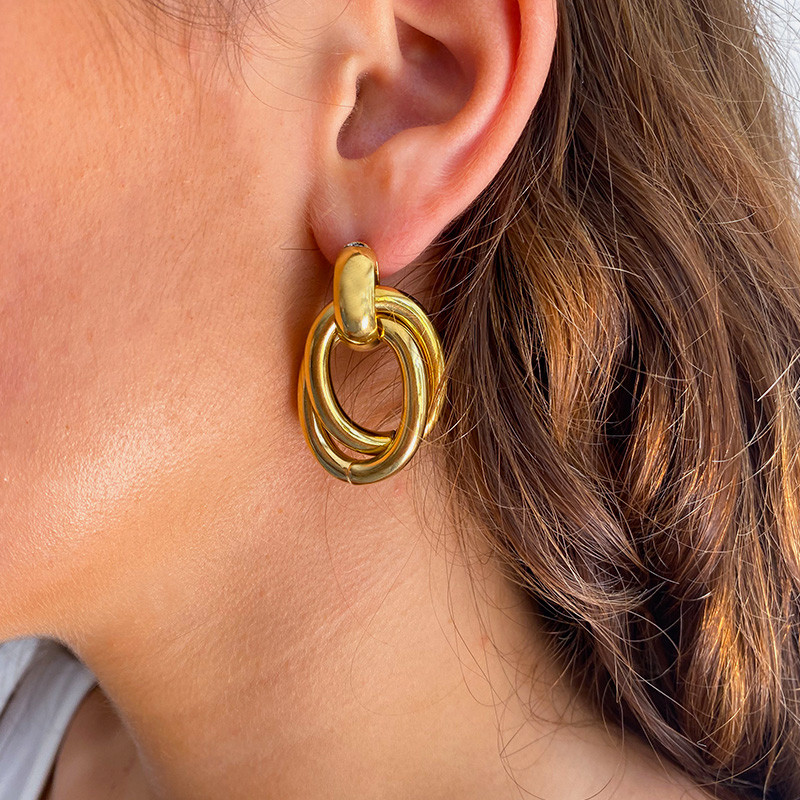 Boucles d’oreilles acier doré multi anneaux