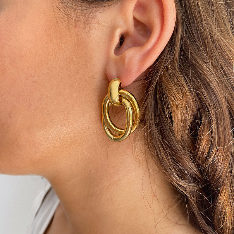 Boucles d’oreilles acier doré multi anneaux