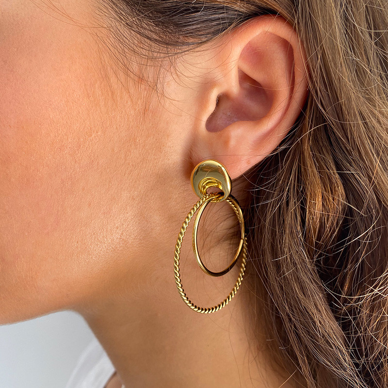 Boucles d’oreilles acier doré cercles