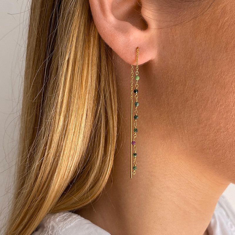 Boucles d'oreilles dorées pendantes pierres