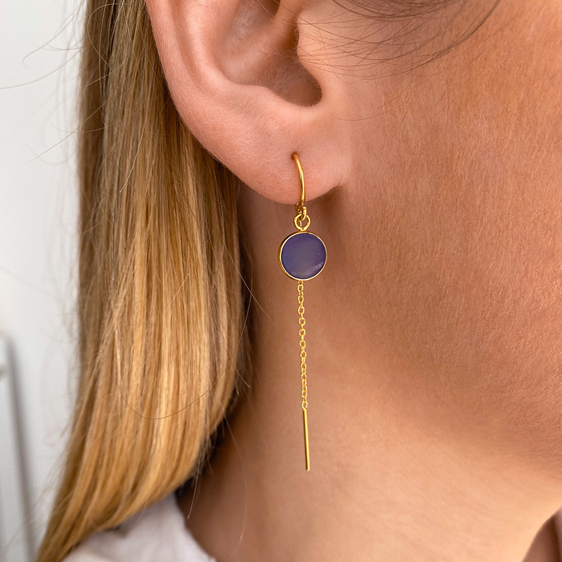 Boucles d’oreilles dorées pendantes pierres