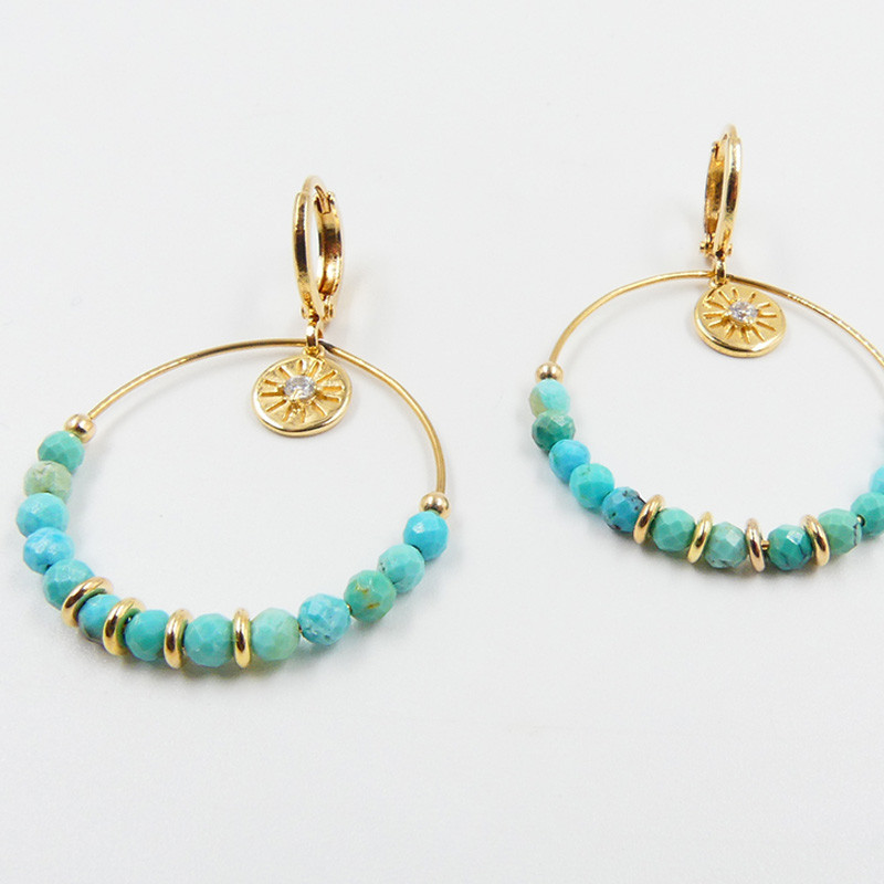 Boucles d'oreilles Dorées Turquoise et Soleil