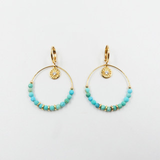 Boucles d'oreilles Dorées Turquoise et Soleil