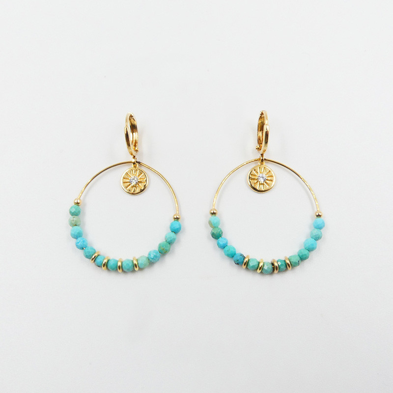 Boucles d'oreilles Dorées Turquoise et Soleil