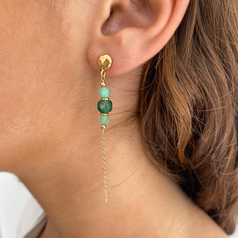 Boucles d’oreilles Dorées pendantes pierres fines