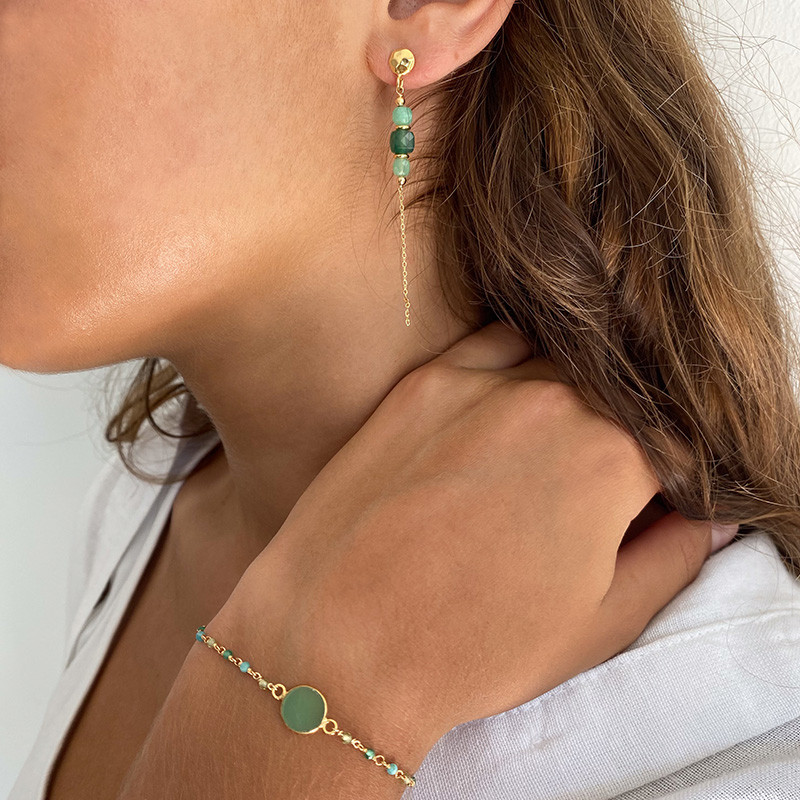 Boucles d’oreilles Dorées pendantes pierres fines