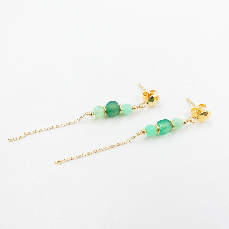 Boucles d’oreilles Dorées pendantes pierres fines