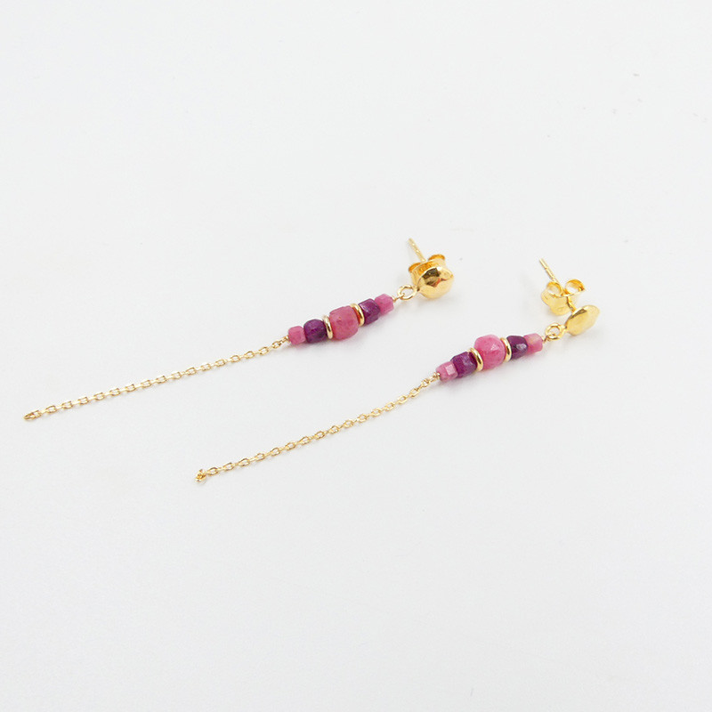 Boucles d’oreilles Dorées pendantes pierres fines